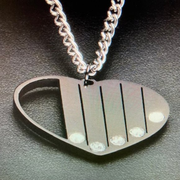 NWOT - Black Stainless Steel Heart Pendant Necklace With Cubic Zirconia Stones - Picture 4 of 7